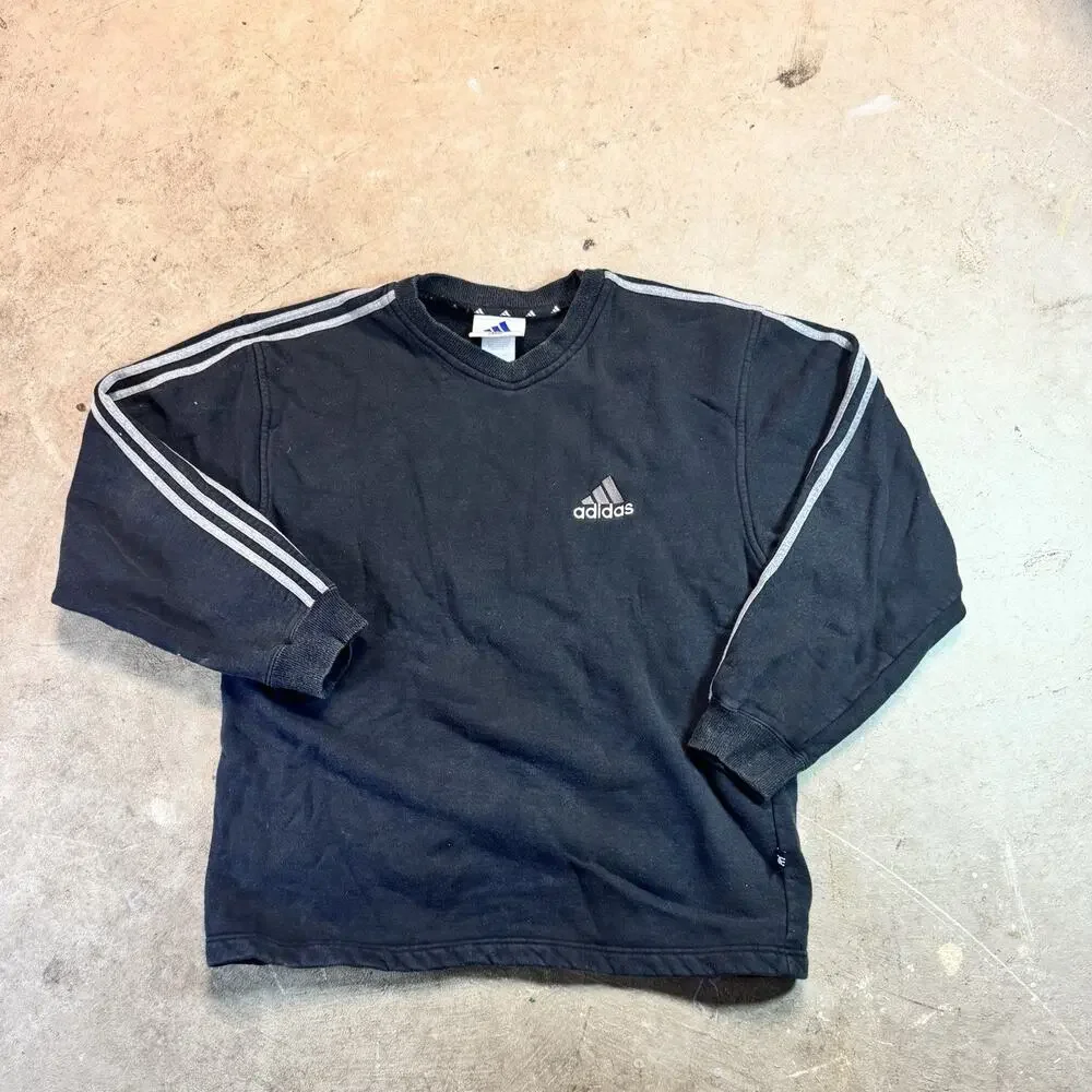 Vintage 90s Adidas Sweatshirt Embroidered Logo Classic Black Size L RARE
